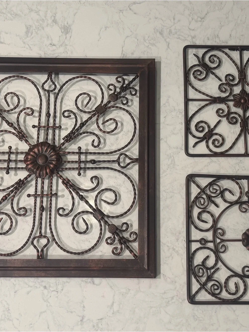 Brown Wrought Iron Wall Art Set - Decorative Scroll Medallions